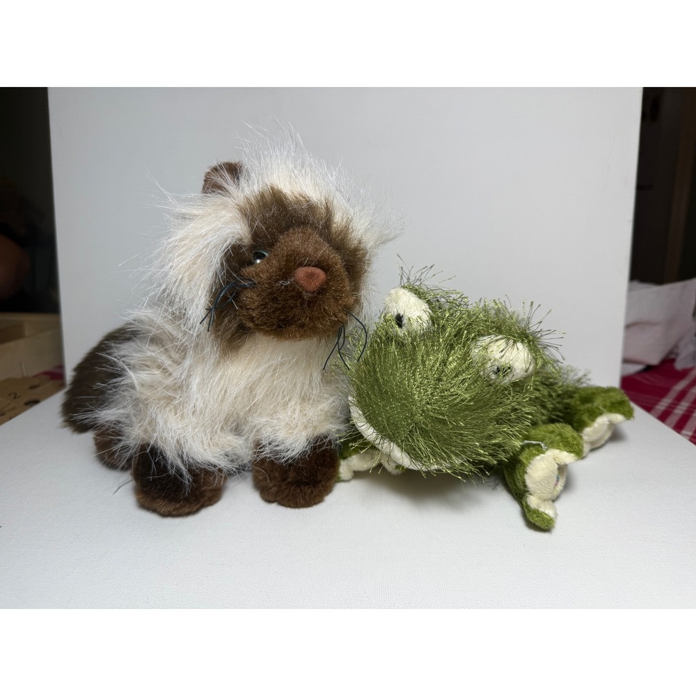 Lot of Two Webkinz - Green Frog & Himalayan Stuffed Plush Cat Ganz NO CODES EUC